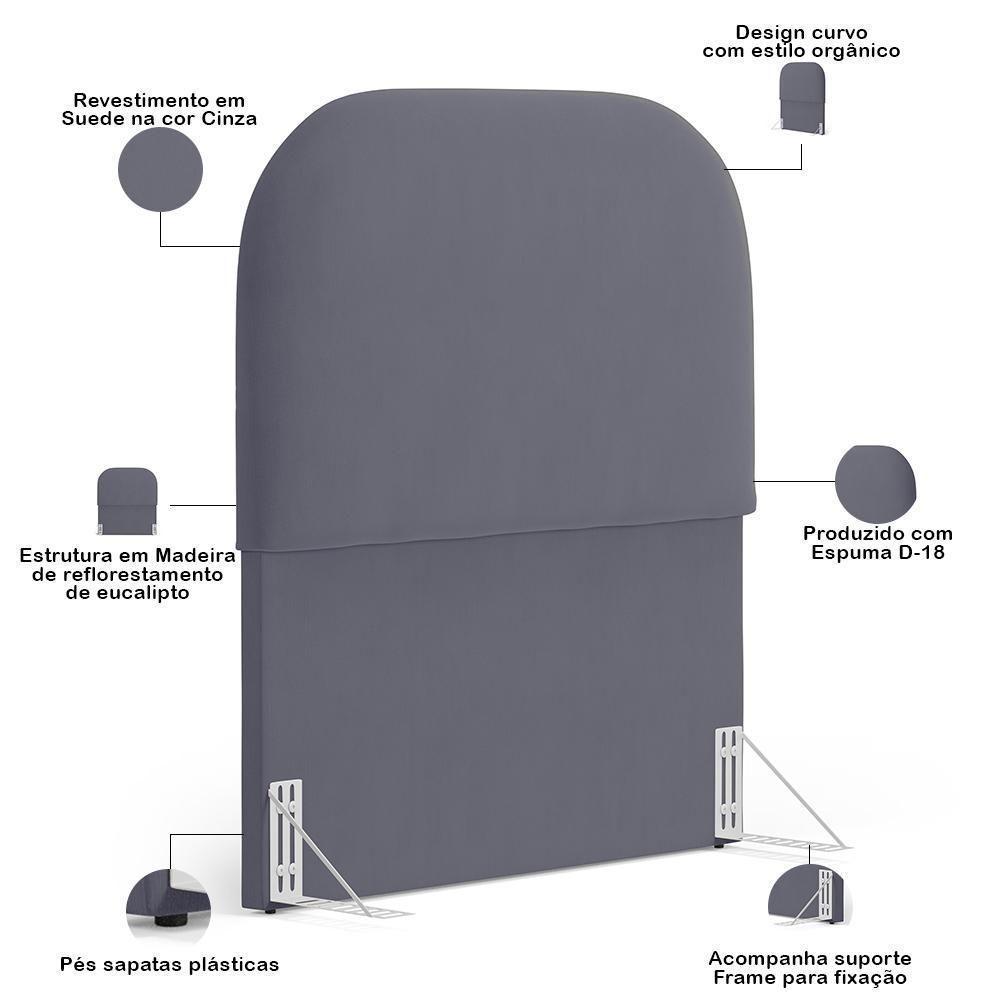 Cabeceira Cama Box 100cm Orgânica Lanna W01 Suede Cinza - Lyam Decor - 4