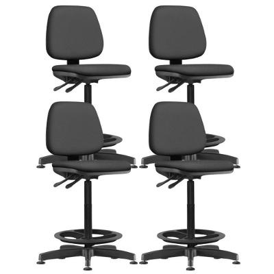 Kit 04 Cadeiras Caixa Alta Giratória Estofada Work F02 Sintético Preto - Lyam Decor