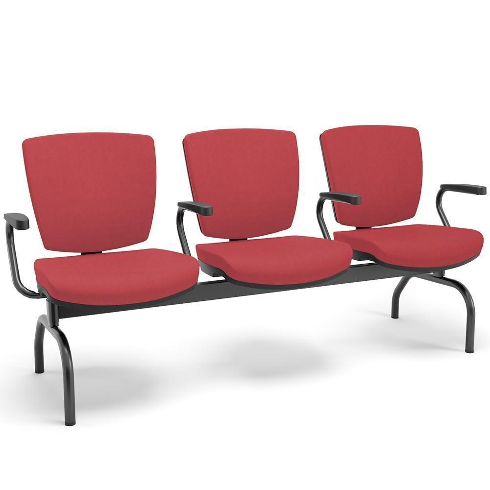 Cadeira Longarina 3 Lugares Aeroporto Recepção Preto Baixa Flexi P03 Vinil Vermelho - Lyam - 3