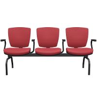 Cadeira Longarina 3 Lugares Aeroporto Recepção Preto Baixa Flexi P03 Vinil Vermelho - Lyam - 1