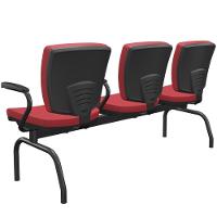 Cadeira Longarina 3 Lugares Aeroporto Recepção Preto Baixa Flexi P03 Vinil Vermelho - Lyam - 7