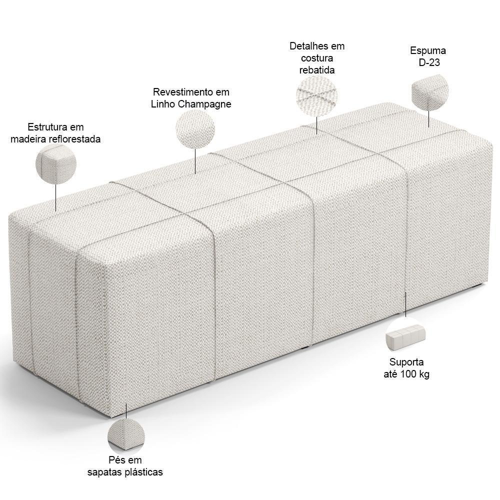 Kit Cabeceira Cama Box Casal 140cm Com Calçadeira Roma W01 Linho Champagne - Lyam - 6