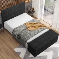 Kit Cabeceira Cama Box King 195cm Com Calçadeira Roma W01 Linho Chumbo - Lyam - 2