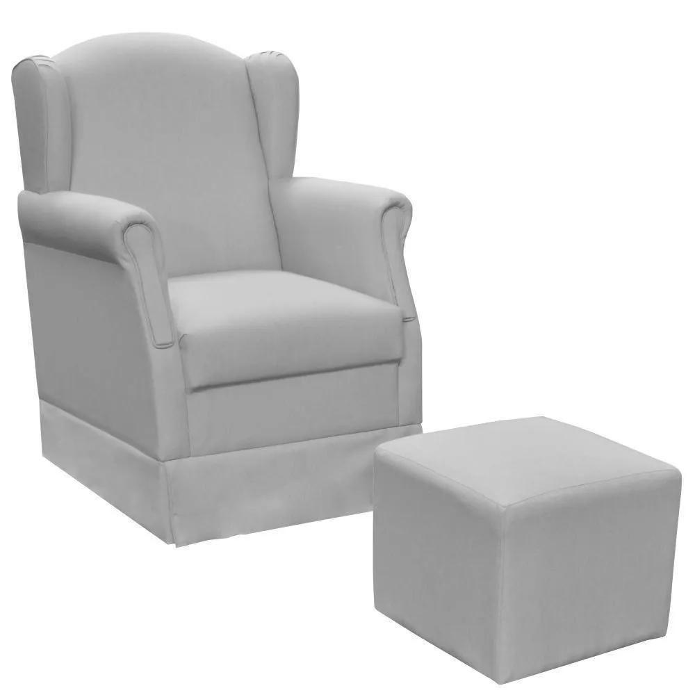 Poltrona De Amamentação Com Balanço E Puff Elisa P02 Linho - Lyam Decor Linho Cinza - 2