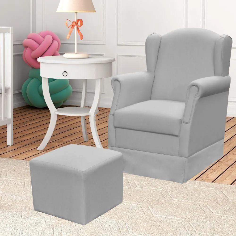 Poltrona De Amamentação Com Balanço E Puff Elisa P02 Linho - Lyam Decor Linho Cinza - 3