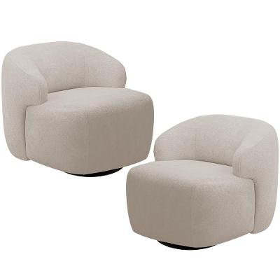 Kit 02 Poltronas Decorativa Orgânica Giratória Para Sala Living Barolo L06 Bouclê Bege - Lyam Decor