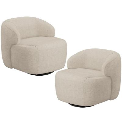 Kit 2 Poltronas Orgânica Giratória Barolo L06 Linho Bege Escuro Lyam Decor