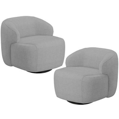 Kit 02 Poltronas Decorativa Orgânica Giratória Para Sala Living Barolo L06 Linho Cinza - Lyam Decor