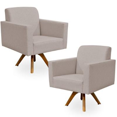 Kit 2 Poltronas Decorativas Giratórias Helô L02 Linho Bege Lyam Decor