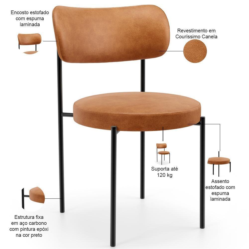 Mesa Valência Com 06 Cadeiras Para Sala De Jantar Louise L02 Couríssimo Canela - Lyam Decor - 5