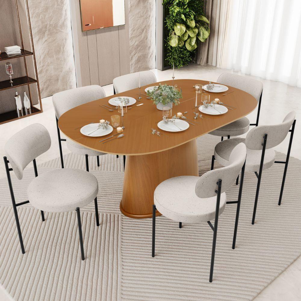 Mesa Valência Com 06 Cadeiras Para Sala De Jantar Louise L02 Linho Cru - Lyam Decor - 6