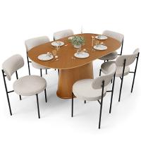 Mesa Valência Com 06 Cadeiras Para Sala De Jantar Louise L02 Linho Cru - Lyam Decor - 1