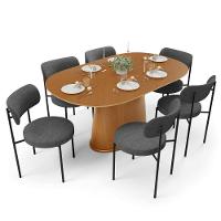 Mesa Valência Com 06 Cadeiras Para Sala De Jantar Louise L02 Linho Cinza Escuro - Lyam Decor - 1