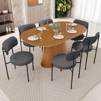 Mesa Valência Com 06 Cadeiras Para Sala De Jantar Louise L02 Linho Cinza Escuro - Lyam Decor - 2