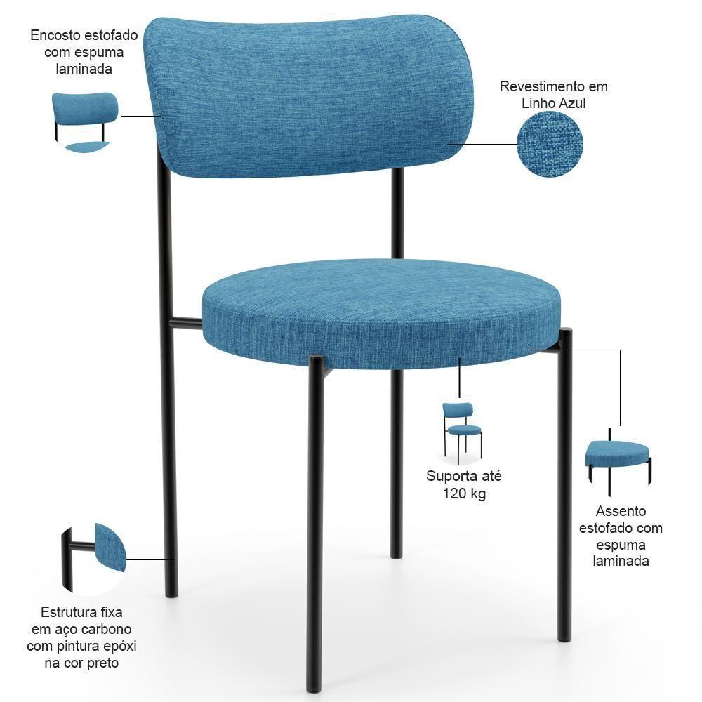 Mesa Valência Com 06 Cadeiras Para Sala De Jantar Louise L02 Linho Azul - Lyam Decor - 5