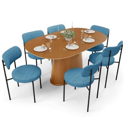 Mesa Valência Com 06 Cadeiras Para Sala De Jantar Louise L02 Linho Azul - Lyam Decor