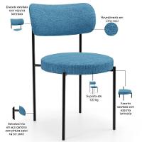 Mesa Valência Com 06 Cadeiras Para Sala De Jantar Louise L02 Linho Azul - Lyam Decor - 5