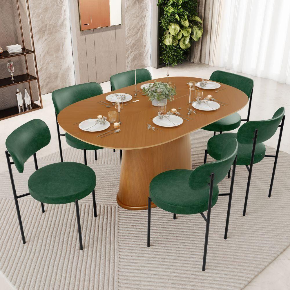 Mesa Valência Com 06 Cadeiras Para Sala De Jantar Louise L02 Couríssimo Verde - Lyam Decor - 2
