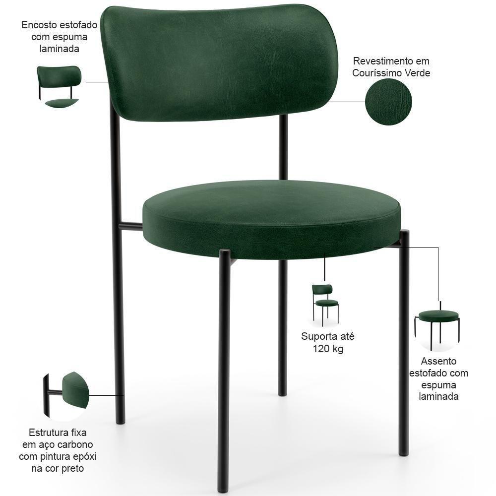 Mesa Valência Com 06 Cadeiras Para Sala De Jantar Louise L02 Couríssimo Verde - Lyam Decor - 4