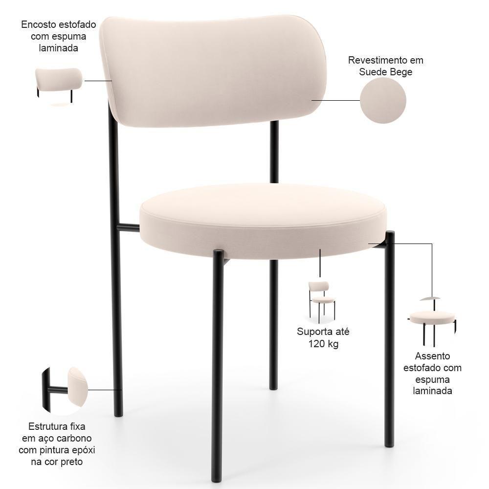 Mesa Valência Com 06 Cadeiras Para Sala De Jantar Louise L02 Suede Bege - Lyam Decor - 4