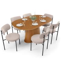 Mesa Valência Com 06 Cadeiras Para Sala De Jantar Louise L02 Suede Bege - Lyam Decor - 1