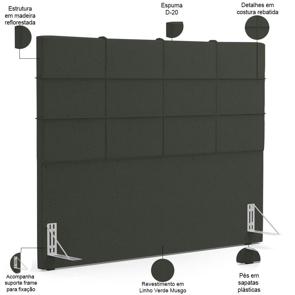 Kit Cabeceira Cama Box Casal 140cm Com Calçadeira Roma W01 Linho Verde Musgo - Lyam - 5