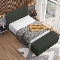 Kit Cabeceira Cama Box Casal 140cm Com Calçadeira Roma W01 Linho Verde Musgo - Lyam - 2