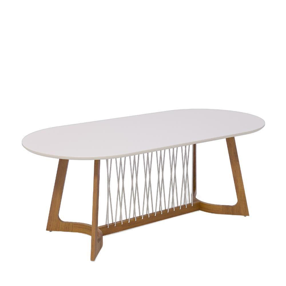 Mesa De Jantar Oval Com Tampo De Vidro Tulipa Natuame Cinamomo E Off White 210cm - 1