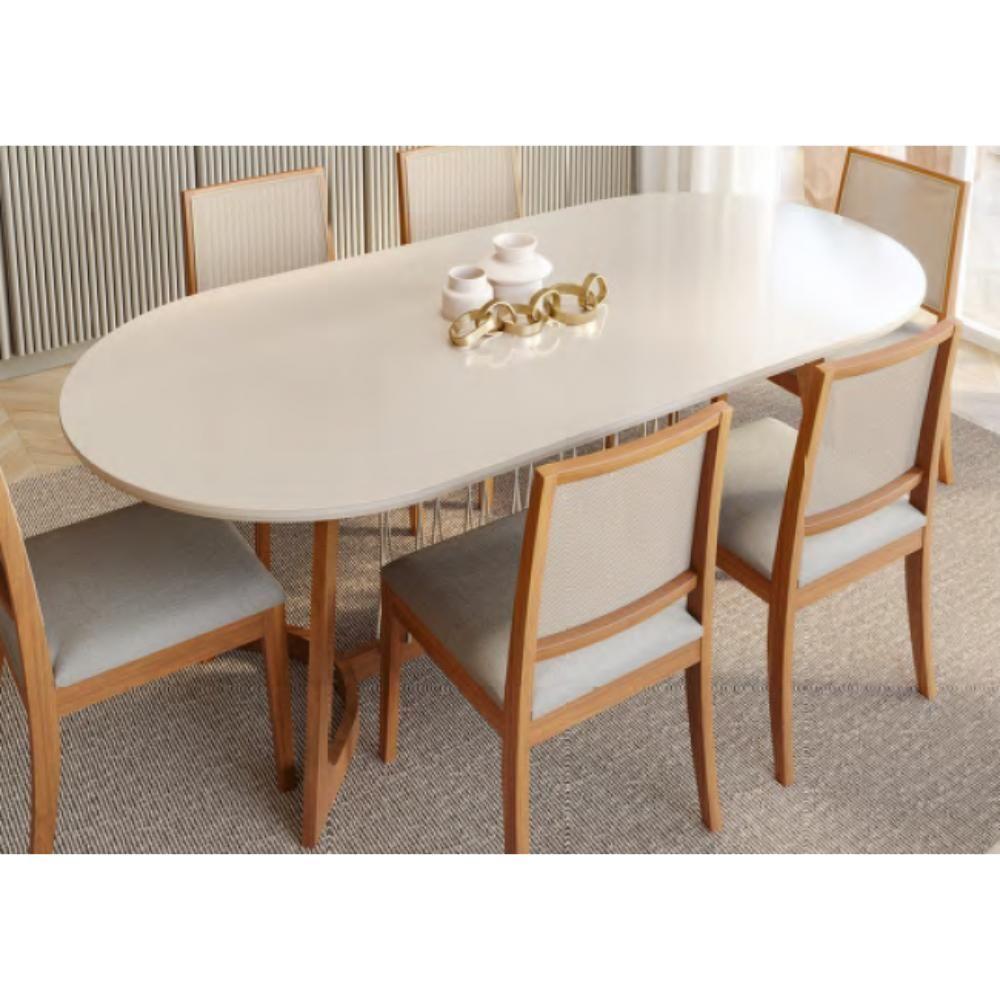 Mesa De Jantar Oval Com Tampo De Vidro Tulipa Natuame Cinamomo E Off White 210cm - 4