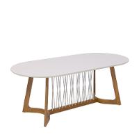 Mesa De Jantar Oval Com Tampo De Vidro Tulipa Natuame Cinamomo E Off White 210cm - 1