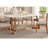 Mesa De Jantar Oval Com Tampo De Vidro Tulipa Natuame Cinamomo E Off White 210cm - 3