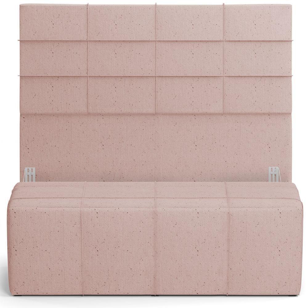 Kit Cabeceira Cama Box Casal 140cm Com Calçadeira Roma W01 Linho Rosê - Lyam - 1