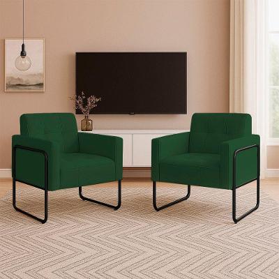 Poltrona Sala Industrial Alta Tubo Preto Kit 2 Elisa Veludo D03 - D'rossi Cor Verde