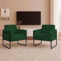 Poltrona Sala Industrial Alta Tubo Preto Kit 2 Elisa Veludo D03 - D'rossi Cor Verde - 1