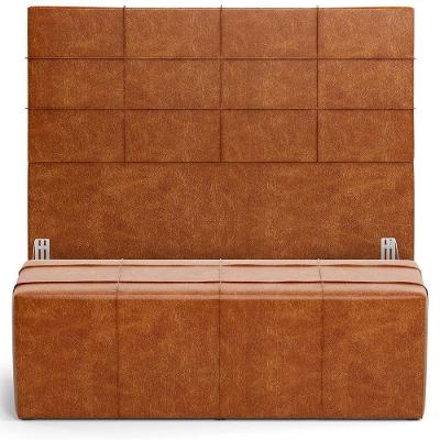 Kit Cabeceira Cama Box Casal 140cm Com Calçadeira Roma W01 Couríssimo Camel - Lyam