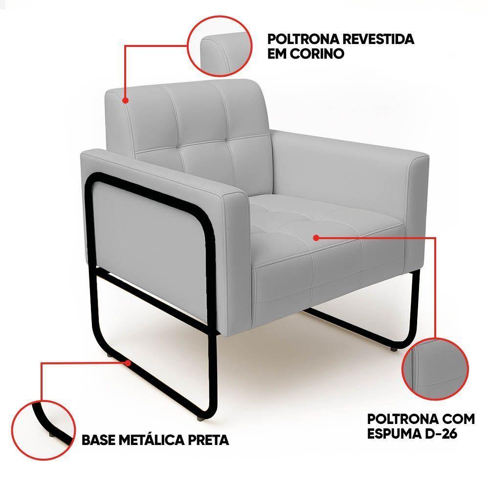 Poltrona Sala Industrial Alta Tubo Preto Elisa Sintético Cinza D03 - D'rossi - 3