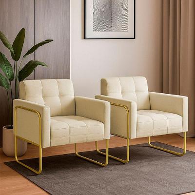 Poltrona Sala Industrial Alta Tubo Dourado Kit 2 Elisa Linho Bege D03 - D'rossi