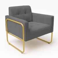 Poltrona Sala Industrial Alta Tubo Dourado Kit 2 Elisa Suede Grafite D03 - D'rossi - 6