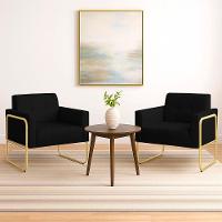 Poltrona Sala Industrial Alta Tubo Dourado Kit 2 Elisa Sintético Preto D03 - D'rossi - 1