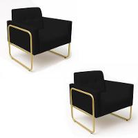 Poltrona Sala Industrial Alta Tubo Dourado Kit 2 Elisa Sintético Preto D03 - D'rossi - 2