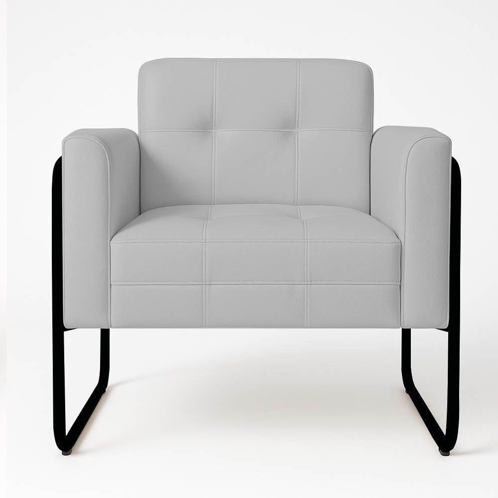 Poltrona Sala Industrial Alta Tubo Preto Kit 2 Elisa Sintético Cinza D03 - D'rossi - 6