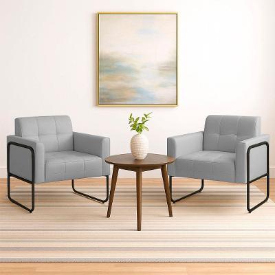 Poltrona Sala Industrial Alta Tubo Preto Kit 2 Elisa Sintético Cinza D03 - D'rossi