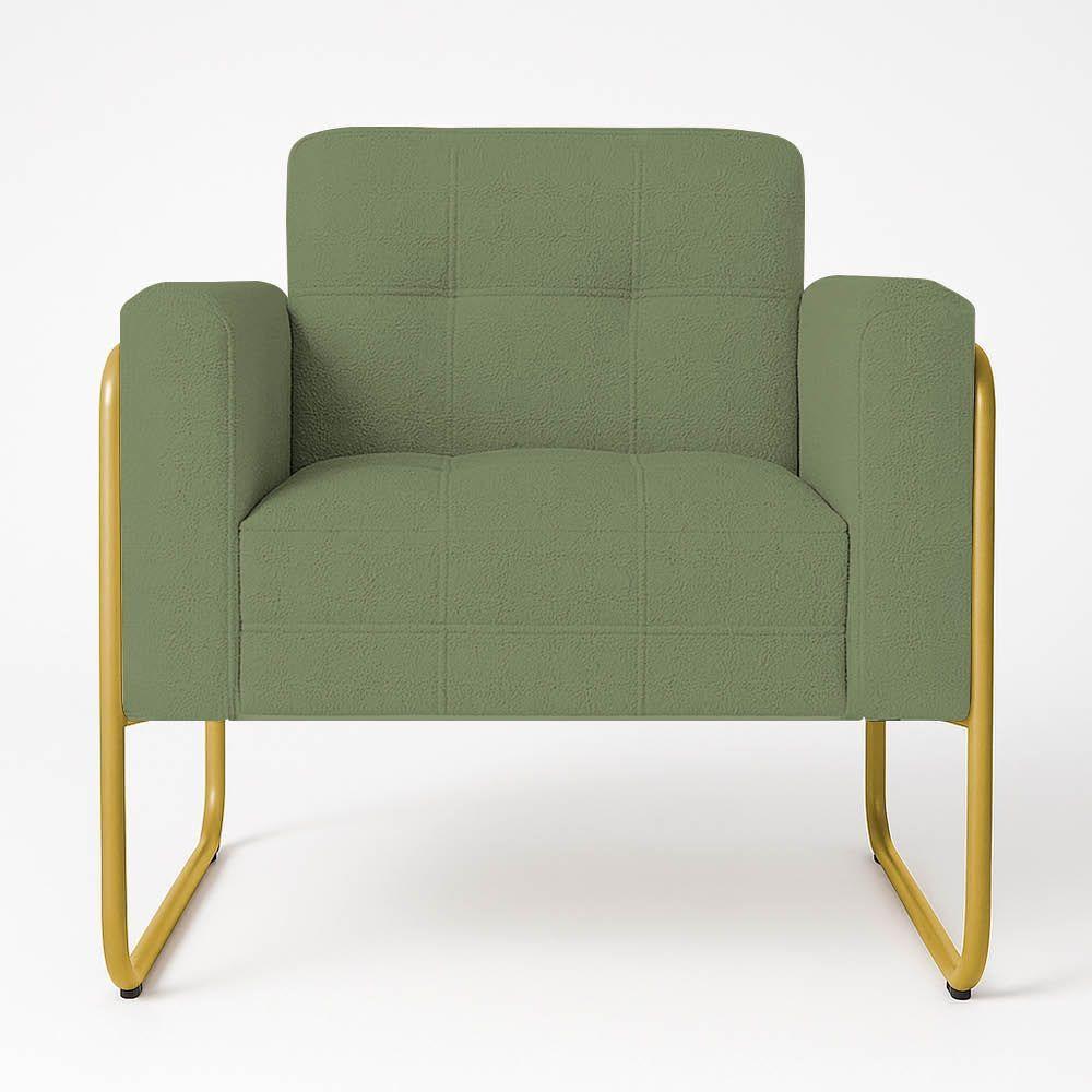 Poltrona Sala Industrial Alta Tubo Dourado Elisa Bouclê Pistache D03 - D'rossi - 2