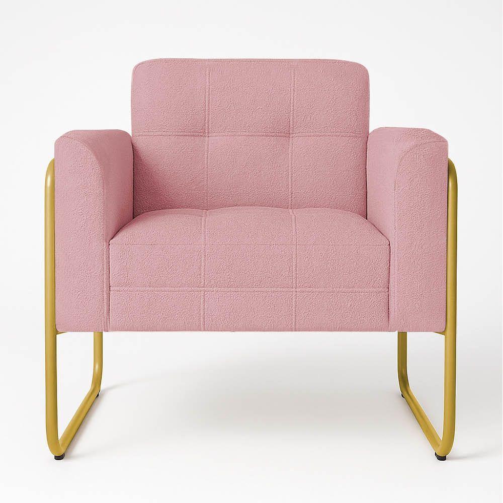 Poltrona Sala Industrial Alta Tubo Dourado Elisa Bouclê D03 - D'rossi Cor Rose - 2