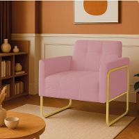 Poltrona Sala Industrial Alta Tubo Dourado Elisa Bouclê D03 - D'rossi Cor Rose - 1