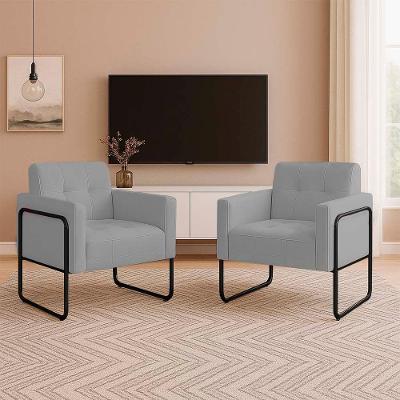 Poltrona Sala Industrial Alta Tubo Preto Kit 2 Elisa Suede D03 - D'rossi Cor Cinza