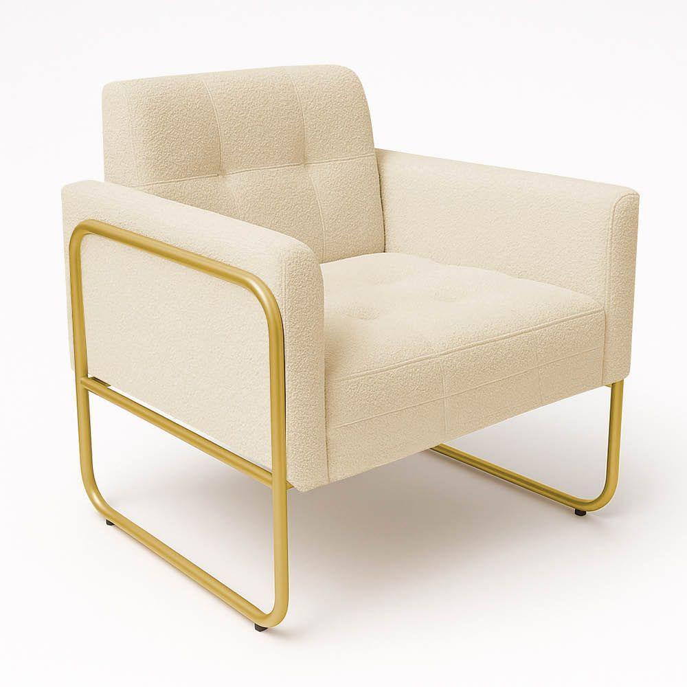 Poltrona Sala Industrial Alta Tubo Dourado Elisa Bouclê D03 - D'rossi Cor Bege - 5