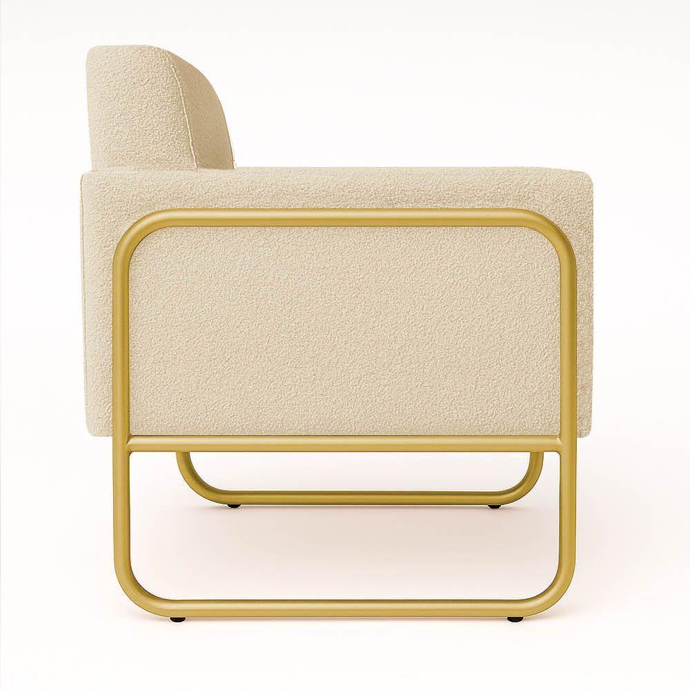 Poltrona Sala Industrial Alta Tubo Dourado Elisa Bouclê D03 - D'rossi Cor Bege - 6