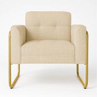 Poltrona Sala Industrial Alta Tubo Dourado Elisa Bouclê D03 - D'rossi Cor Bege - 2