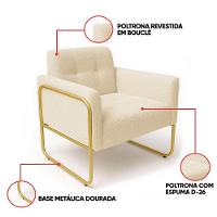 Poltrona Sala Industrial Alta Tubo Dourado Elisa Bouclê D03 - D'rossi Cor Bege - 3